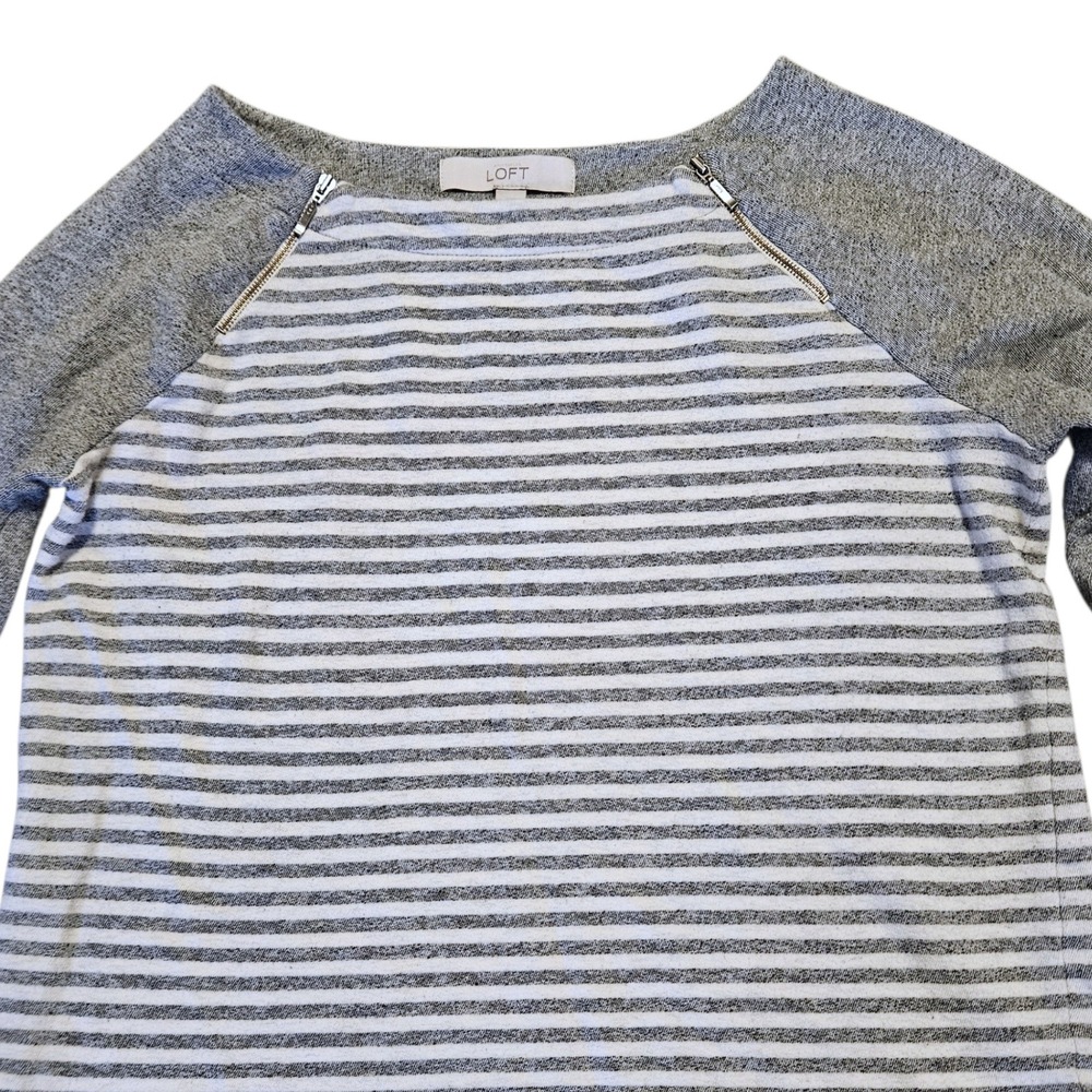 LOFT Striped Zip Shoulder Long Sleeve Top Gray White Size Small Casual - Picture 6 of 13